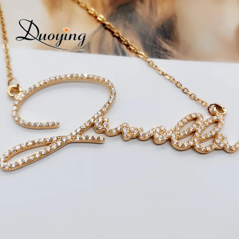 Duoying Zirconia Initial Letters Necklaces Women Personalized Necklace with Names Crystal Pendant Necklace Mom Gift - Giftcare 