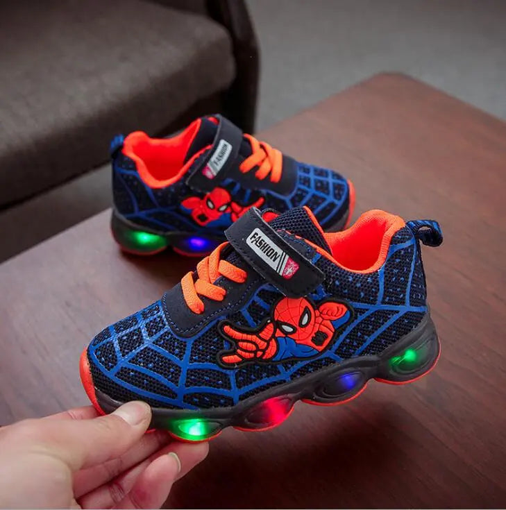 kids Spiderman Glowing sneakers shoes girls boys sport running breatherable children baby kids Led shoes baby toddler sneakers - Giftcare 
