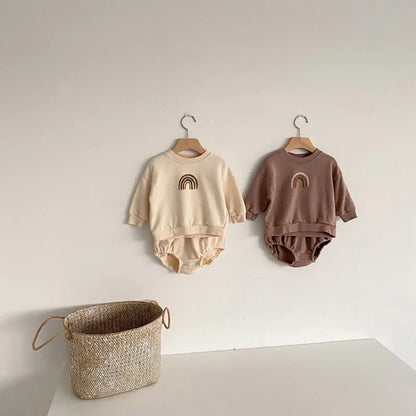 MILANCEL baby clothes autumn baby hoodies and bloomer 2 pcs baby boys clothes set cute rainbow infant girls suit - Giftcare 