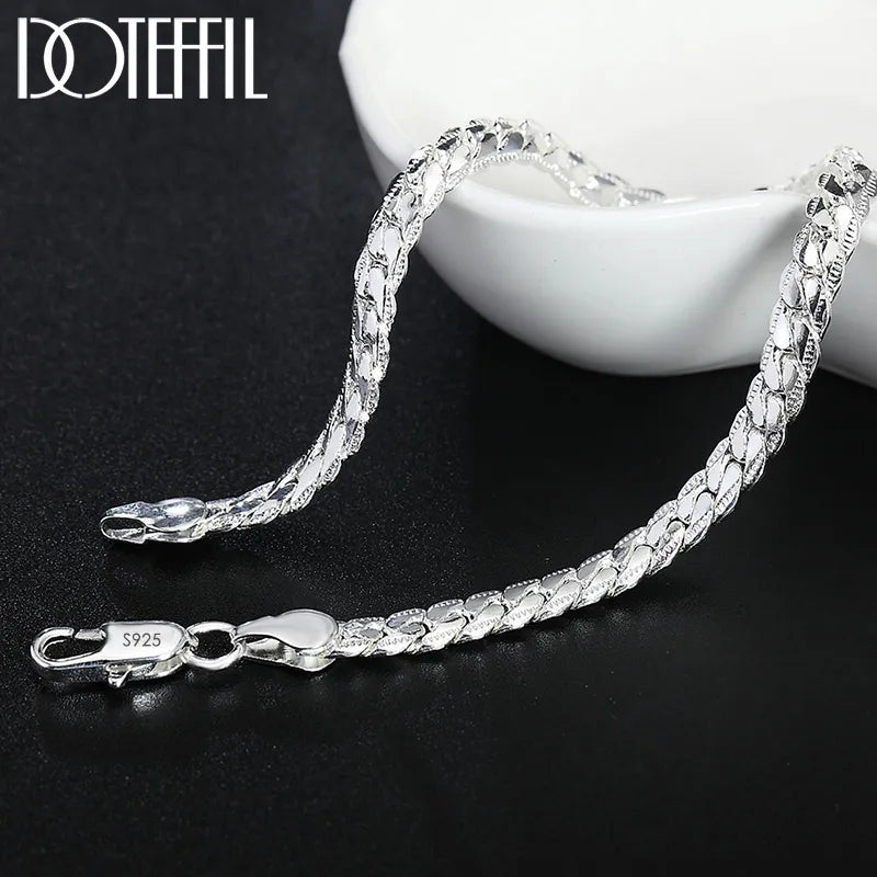 DOTEFFIL 925 Sterling Silver 8/16/18/20/22/24 Inch 6mm Side Chain Necklace Bracelet For Woman Men Fashion Charm Wedding Jewelry.Free shipping