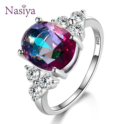 Women's Jewelry 925 Sterling Silver Rings White Pink Light Blue Champagne Zircon Oval Wedding Ring.Free shipping