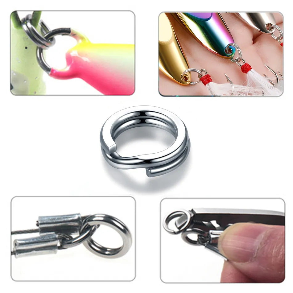 100pcs Fishing Split Rings 3.7-14MM Crank Hard Bait Snap Silver Stainless Steel Double Loop Split Open Carp Fishing Lure Pesca - Giftcare 