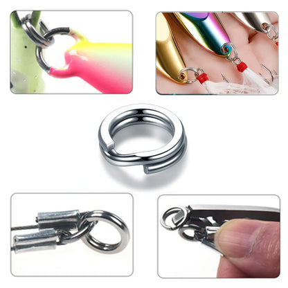 100pcs Fishing Split Rings 3.7-14MM Crank Hard Bait Snap Silver Stainless Steel Double Loop Split Open Carp Fishing Lure Pesca - Giftcare 
