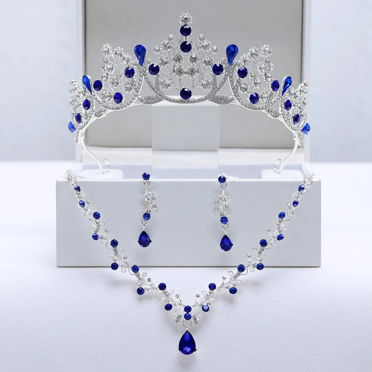 Ladies' Party Tiara Necklace Earrings 4 Pcs Set