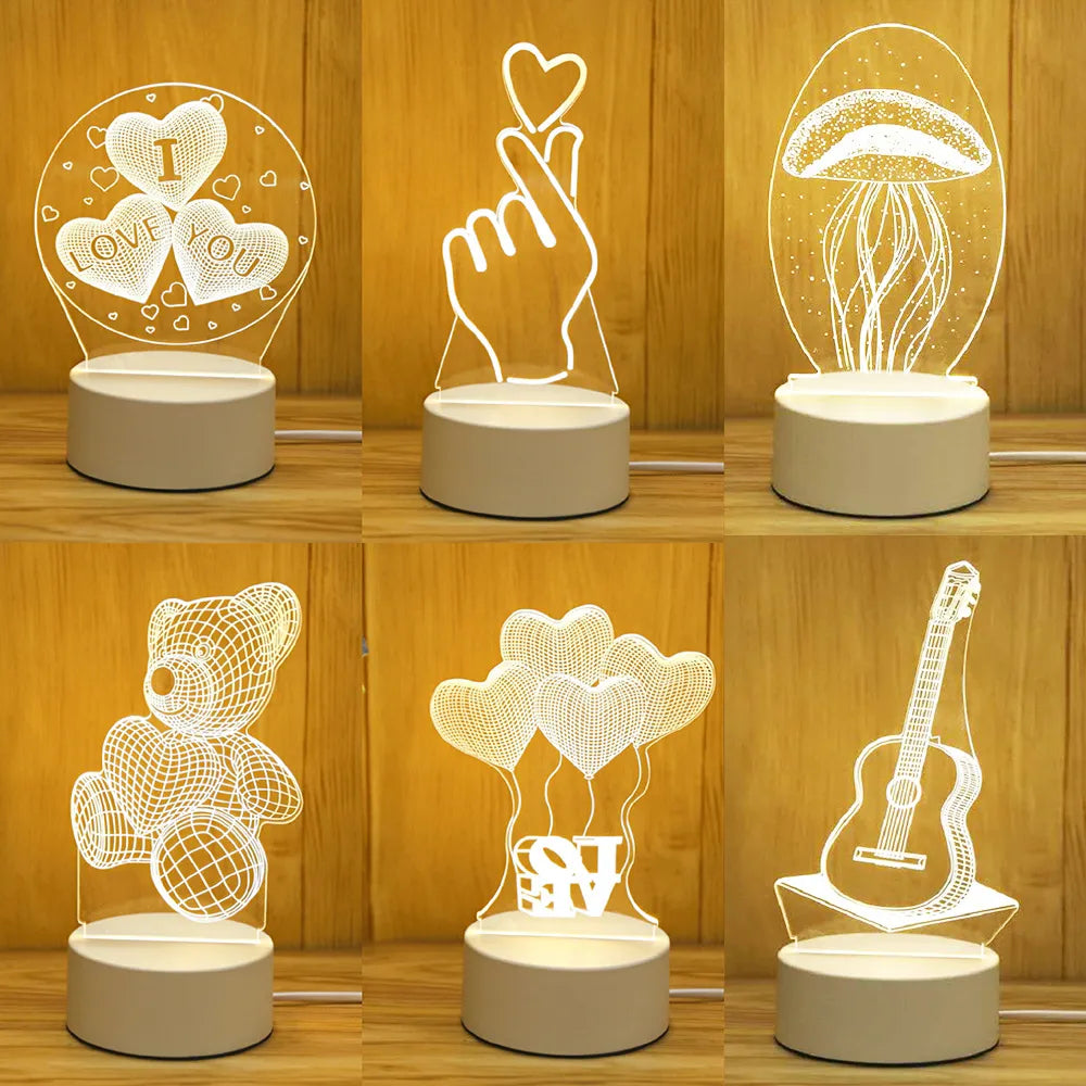 Romantic Love 3D Acrylic Led Lamp for Home Children's Night Light Table Lamp Birthday Party Decor Valentine's Day Bedside Lamp.Free shipping