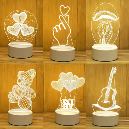 Romantic Love 3D Acrylic Led Lamp for Home Children's Night Light Table Lamp Birthday Party Decor Valentine's Day Bedside Lamp.Free shipping