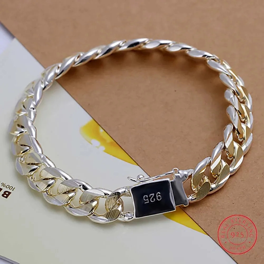 Fine 925 Sterling Silver Noble Nice Chain Solid Bracelet for Women Men Charms Party Gift Wedding Fashion Jewelry Hot Model.Free shipping