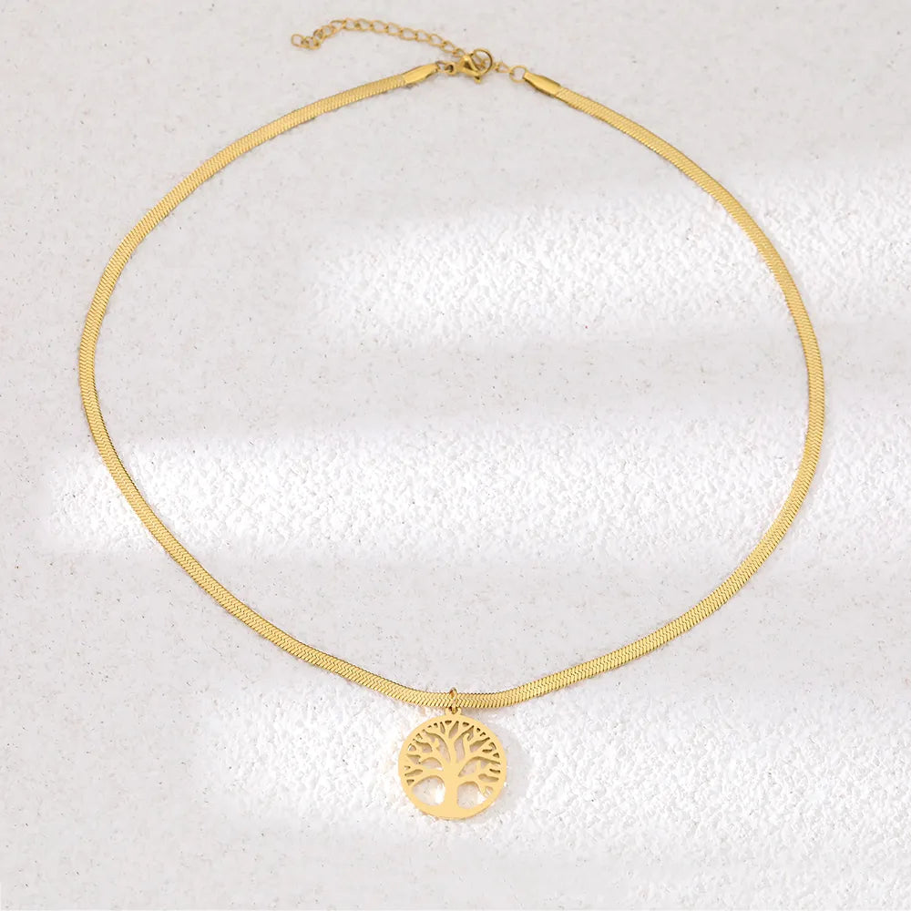 Stainless Steel Necklaces Snake Herringbone Blade Chain Trend Gothic Vintage Fortune Tree Pendants Necklace For Women Jewelry - Giftcare 