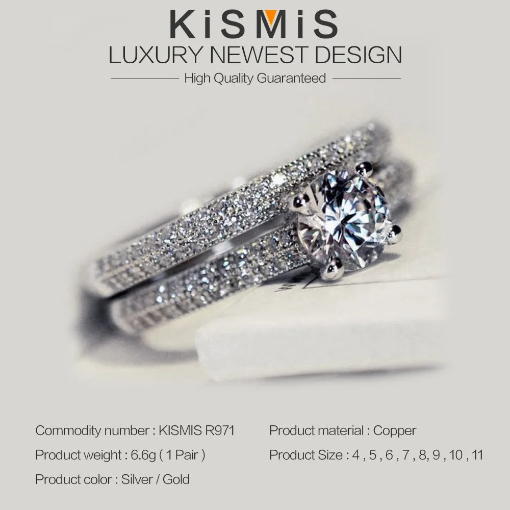Wedding Ring, Excellent Round Brilliant Engagement Ring Band Set Large Design Kismis Accessories for Women Sizes 4 To 11