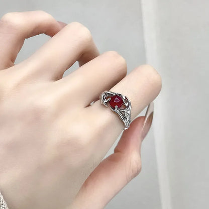 Irregular Gemstone Ring Aesthetic Girl Hollow Red Stone Ring Women's Liquid Hollow Ring Vintage Jewelry Accessories.Free shipping
