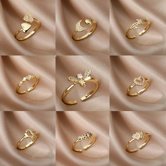 Bee Butterfly Ring For Women Open Adjustable Stainless Steel Cubic Zirconia Moon Heart Finger Ring Elegant Birthday Jewelry 2022.Free Shipping