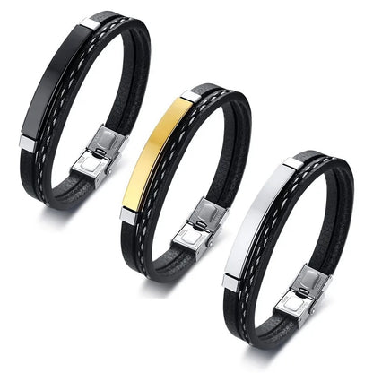 Delysia King 2021 Trendy Men Leatherwear Weave Bracelet Leisure Color Contrast Stainless Steel Bangle - Giftcare 