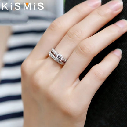 Wedding Ring, Excellent Round Brilliant Engagement Ring Band Set Large Design Kismis Accessories for Women Sizes 4 To 11