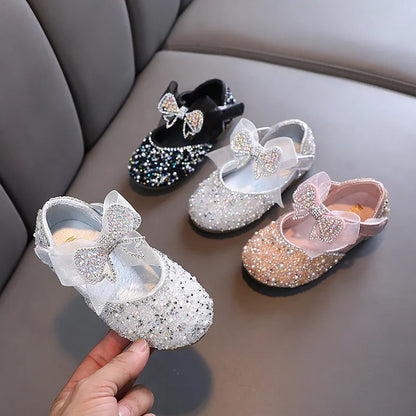AINYFU New Children's Sequined Leather Shoes Girls Princess Rhinestone Bowknot Single Shoes 2023 Fashion Baby Kids Wedding Shoes - Giftcare 