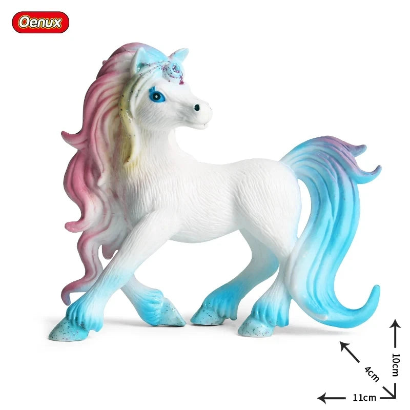 Oenux Fairy Tale Fly Horse Mythical Alpaca Elf Pegasus Action Figures Animal Model Collection Cute Girl Birthday Gift Kids Toy