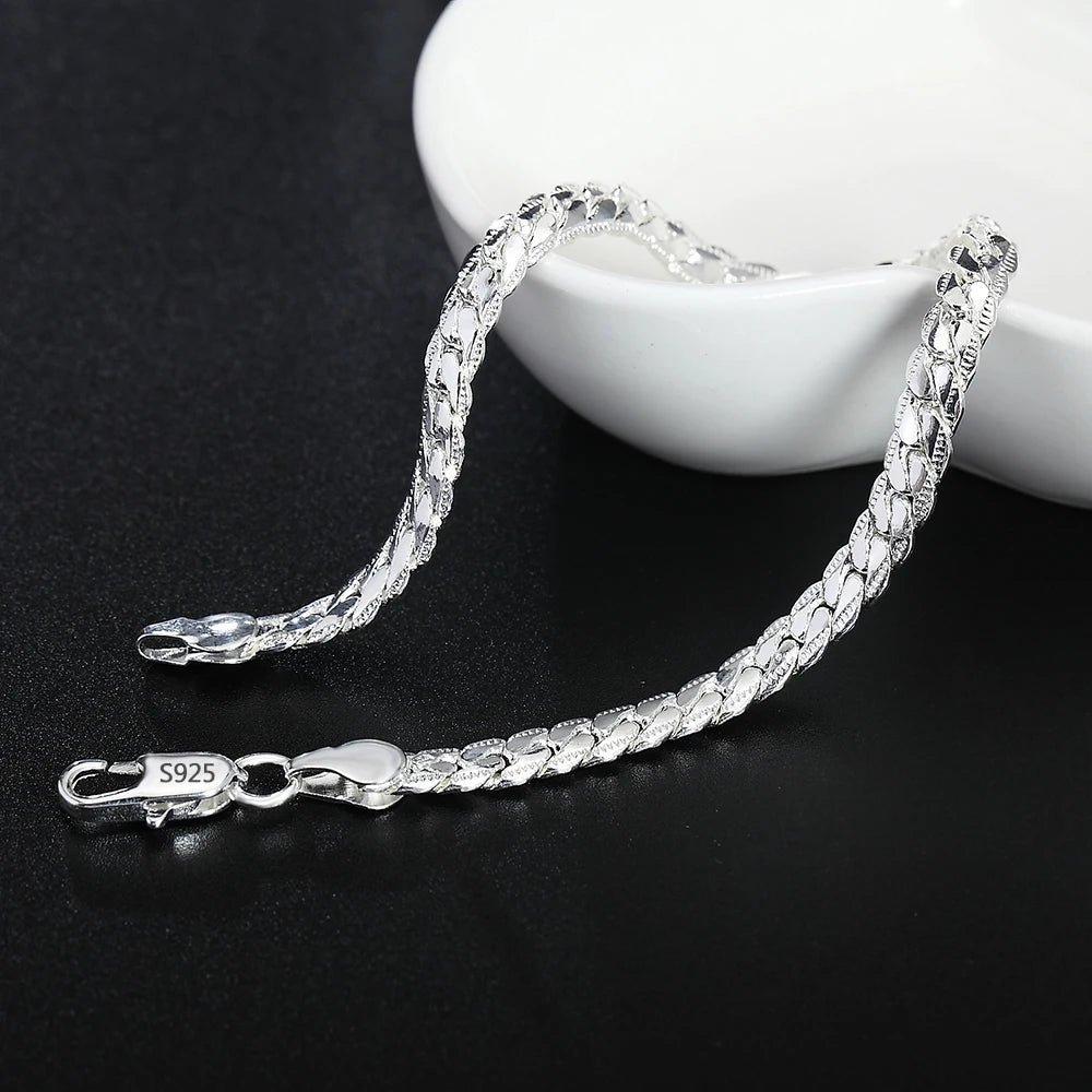 S925 Sterling Silver Gold/Silver 8/18/20/24 Inch 5MM Full Sideways Chain Necklace For Women Men Fashion Jewelry Gifts.Free Shipping