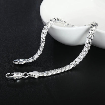 S925 Sterling Silver Gold/Silver 8/18/20/24 Inch 5MM Full Sideways Chain Necklace For Women Men Fashion Jewelry Gifts.Free Shipping