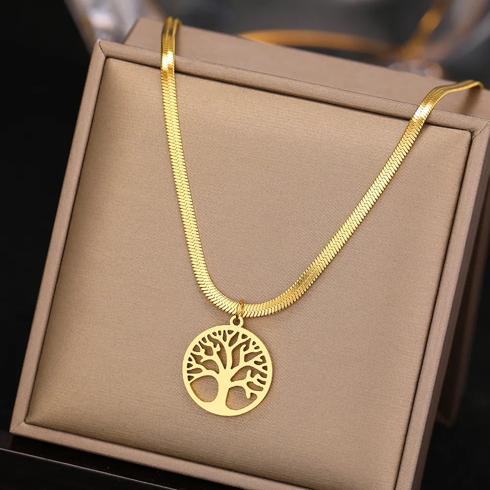 Stainless Steel Necklaces Snake Herringbone Blade Chain Trend Gothic Vintage Fortune Tree Pendants Necklace For Women Jewelry - Giftcare 