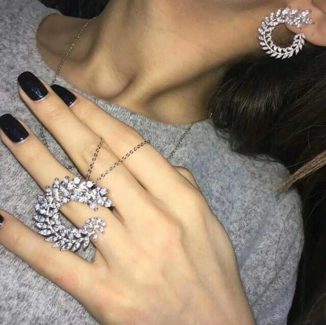 Two Size New Design Luxury AAA Zircon Olive Branch Earrings and Pendant Jewelry Sets For Fashion Women Wedding Jewelry Set AS128 - Giftcare 