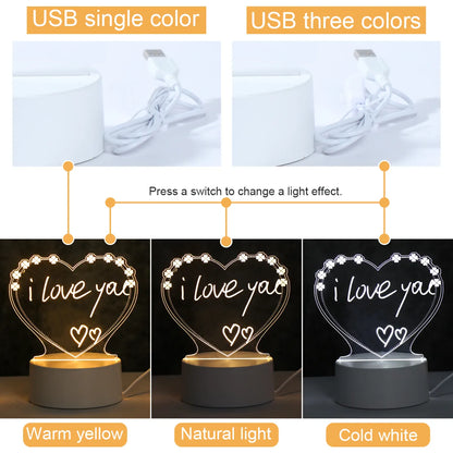 Note Board Creative USB Led Night Light Valentine's Day Gift Decor Nightlights Girlfriend Birthday Gift Wedding Decor Night Lamp - Giftcare 