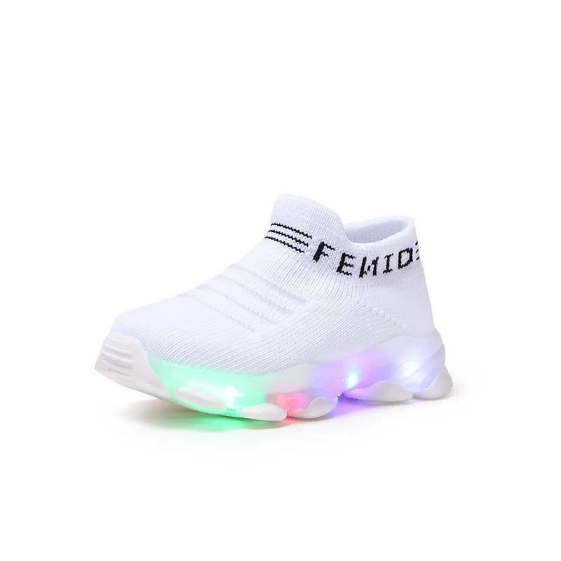 Kids Sneakers Children Baby Girls Boys Letter Mesh Led Luminous Socks Sport Run Sneakers Shoes Sapato Infantil Light Up Shoes - Giftcare 