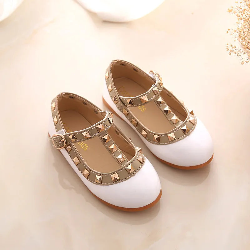2023 New Girls Sandals Rivets Single Shoes Kids Leather Shoes children nude sandal toddler Girls Princess Flat Dance Shoes - Giftcare 