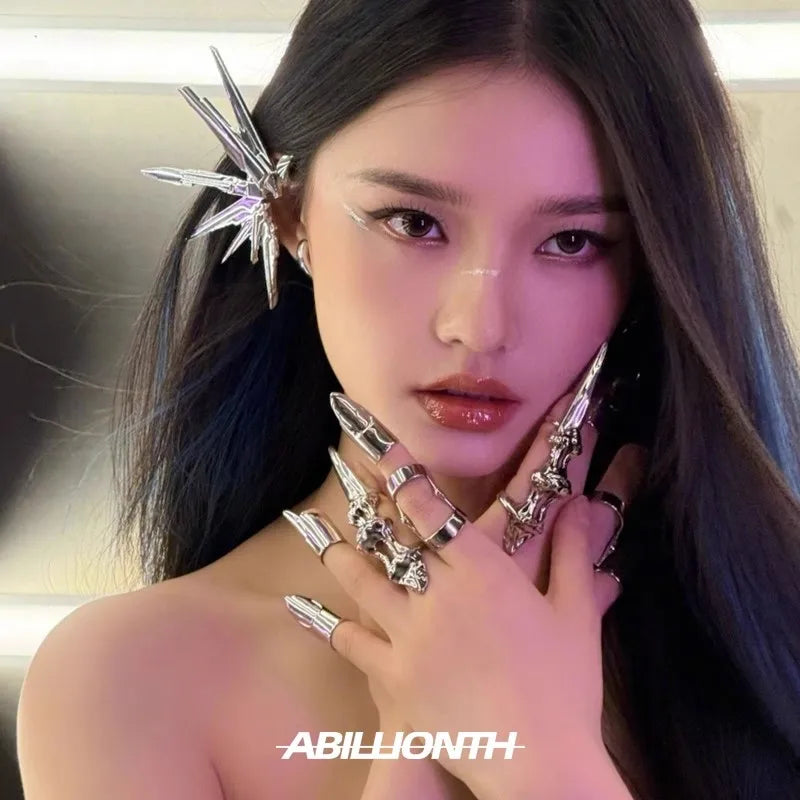 Punk Metal exoskeleton index finger joint Bone Ring Gothic Rock Machinery Fingertip Ring Long Finger Rings Cosplay Jewelry Gift