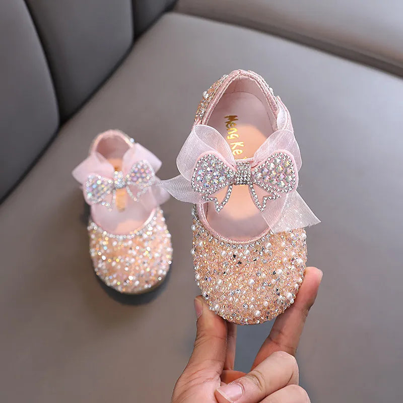 AINYFU New Children's Sequined Leather Shoes Girls Princess Rhinestone Bowknot Single Shoes 2023 Fashion Baby Kids Wedding Shoes - Giftcare 