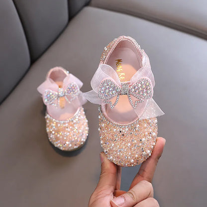 AINYFU New Children's Sequined Leather Shoes Girls Princess Rhinestone Bowknot Single Shoes 2023 Fashion Baby Kids Wedding Shoes - Giftcare 