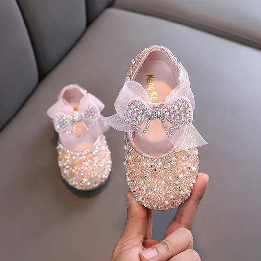 AINYFU New Children's Sequined Leather Shoes Girls Princess Rhinestone Bowknot Single Shoes 2023 Fashion Baby Kids Wedding Shoes - Giftcare 