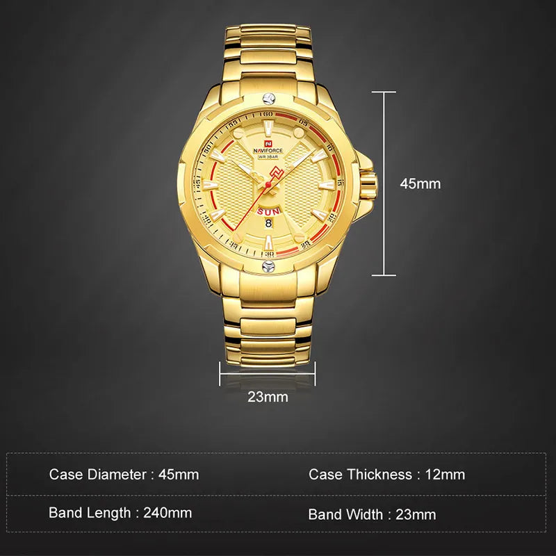 NAVIFORCE Fashion Luxury Gold Watch Men 2022 New Military Sport Quartz Wristwatch Casual Clock Stainless Steel Wateproof Watches - Giftcare 