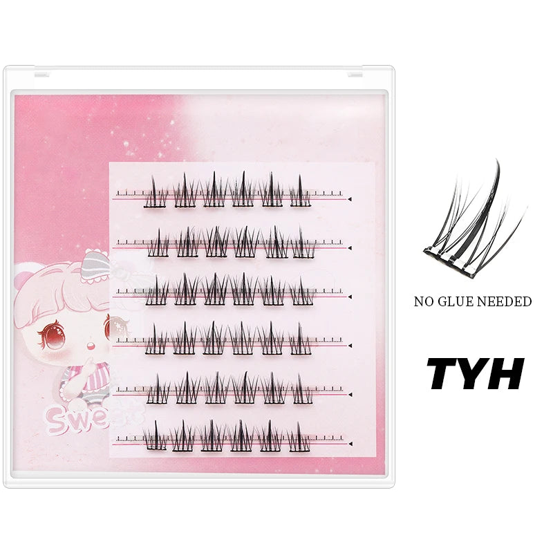 DINGSEN Self Adhesive Cluster Lashes 6 Rows Individual Eyelashes No Glue Needed Korean Makeup DIY Eye Lash Natural Eyelash