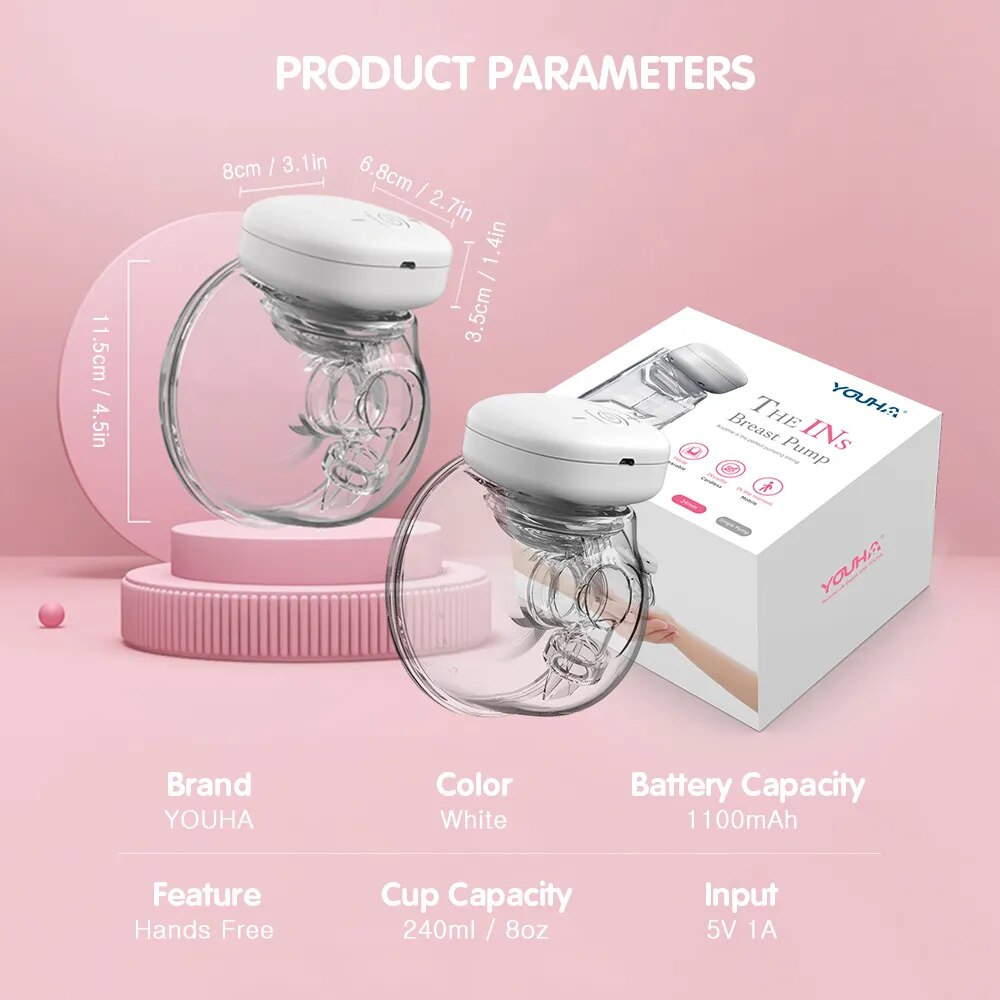 YOUHA Electric Breast Pump Hand Free Baby bottlePortable Wearable BPA-free Comfort Breastfeeding Milk Extractor Baby Accessories - Giftcare 