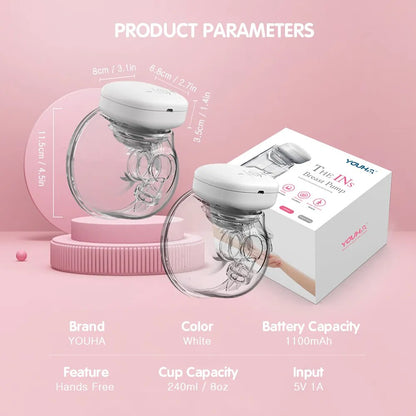 YOUHA Electric Breast Pump Hand Free Baby bottlePortable Wearable BPA-free Comfort Breastfeeding Milk Extractor Baby Accessories - Giftcare 