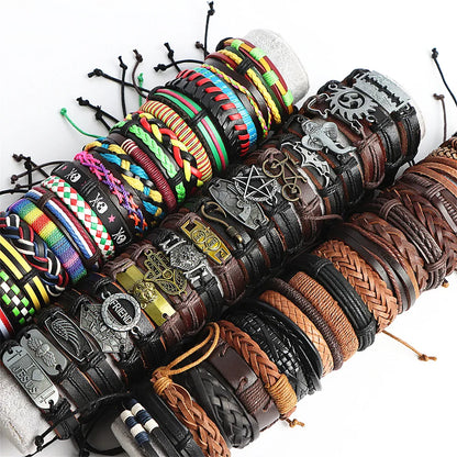 10Pcs/lot Vintage Leather Adjustable Bracelets Bangle For Women Men Mix Style Adjustable Fashion Jewelry Party Gifts - Giftcare 
