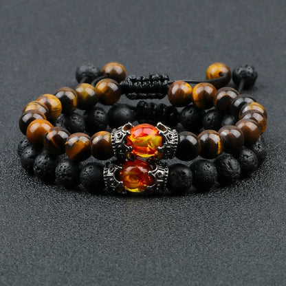 Black Lava Stone Crown Charm Tiger Eye Beads Bracelet For Men Women Braided Bracelets Handmade Adjustable Jewelry Pulseira - Giftcare 