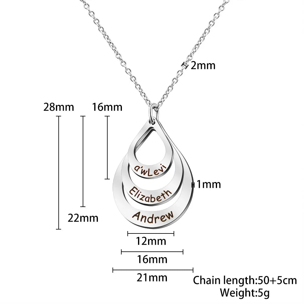Personalized Jewelry Water Drop Family Name Necklaces Stainless Steel Customized Necklaces & Pendants Women Mother's Day Gift - Giftcare 