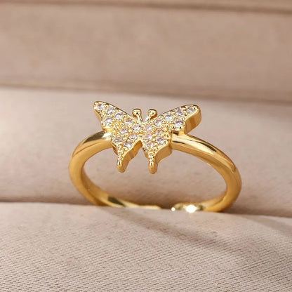 Bee Butterfly Ring For Women Open Adjustable Stainless Steel Cubic Zirconia Moon Heart Finger Ring Elegant Birthday Jewelry 2022.Free Shipping