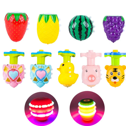 Flashing Spinning Twirl Top Children Light up Toy, Fruit Animal Shapes Heart Crown, LED, Music Gyroscope Launcher Birthday Gift