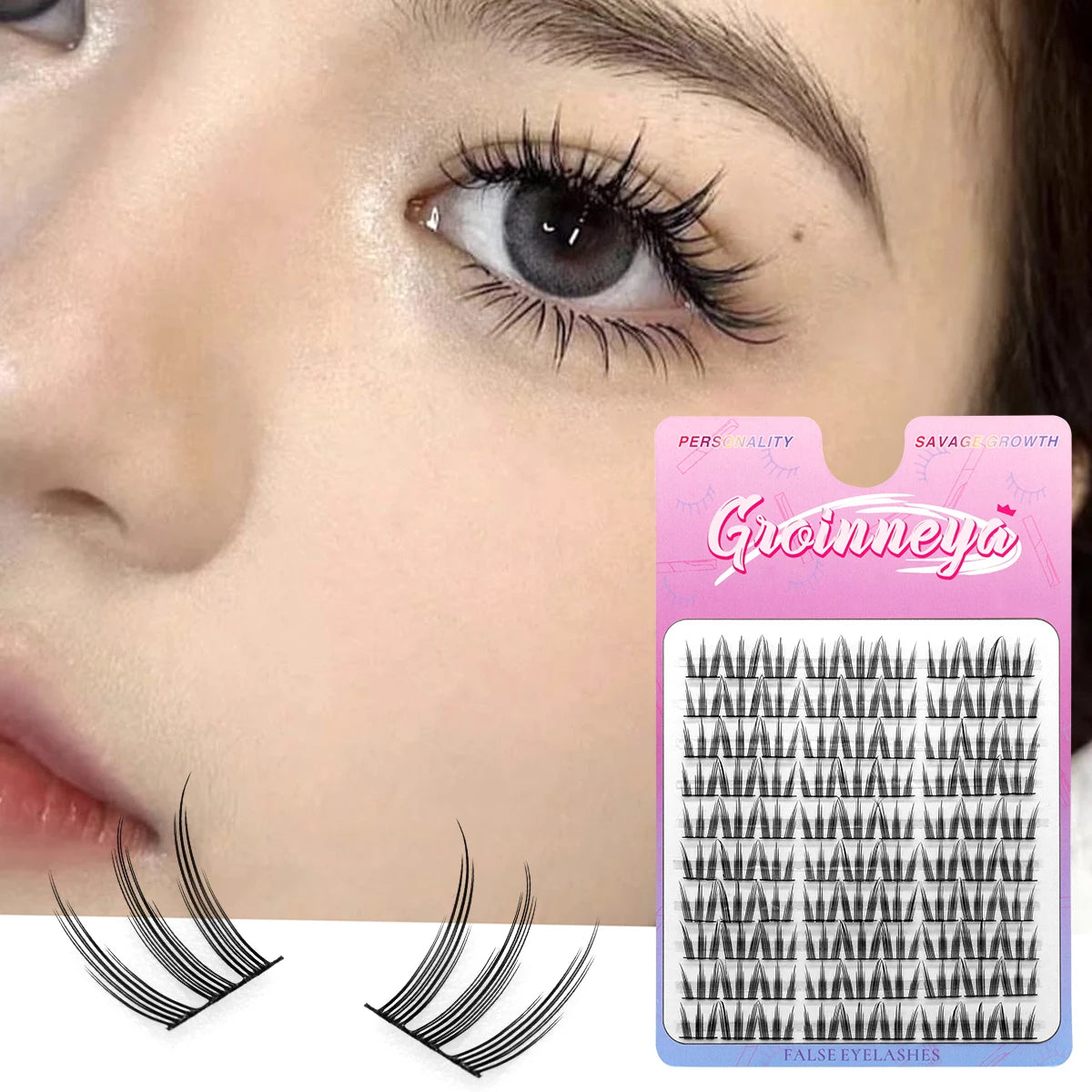 GROINNEYA  DIY Eyelashes Natural Eyelash extension Cluster Natural Look Individual Lashes Mixed Tray Lashes Cluster Lashes