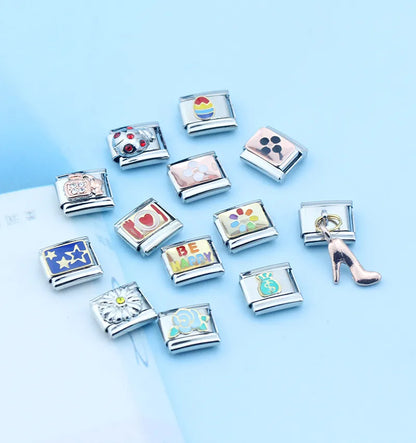 Hapiship Romantic Rainbow color Heart Flower Wing Italian Charm Links Fit 9mm Stainless Steel Bracelet Jewelry DIY Making DJ481.Free Shipping - Giftcare 