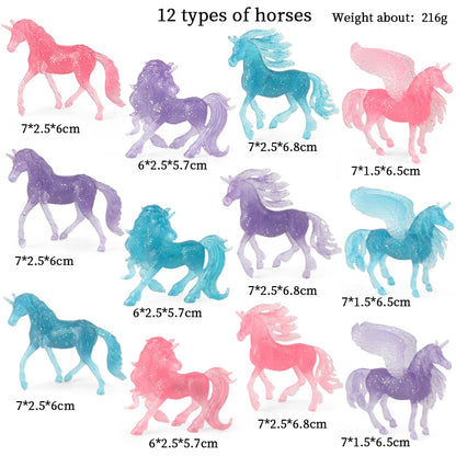 Oenux Fairy Tale Fly Horse Mythical Alpaca Elf Pegasus Action Figures Animal Model Collection Cute Girl Birthday Gift Kids Toy