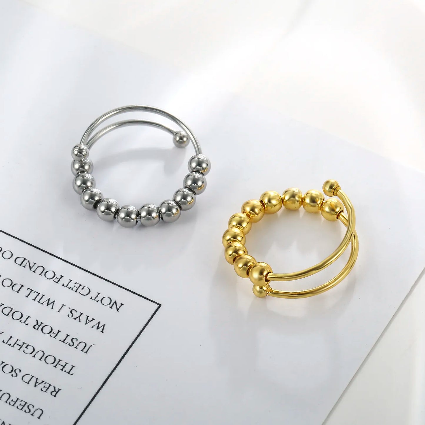 Skyrim Stainless Steel Rotate Beads Anxiety Rings Adjustable Stress Relief Fidget Rings For Women Men 2022 Fashion Jewelry Gift.Free Shipping - Giftcare 