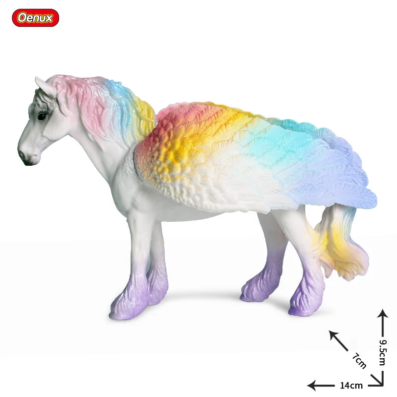 Oenux Fairy Tale Fly Horse Mythical Alpaca Elf Pegasus Action Figures Animal Model Collection Cute Girl Birthday Gift Kids Toy