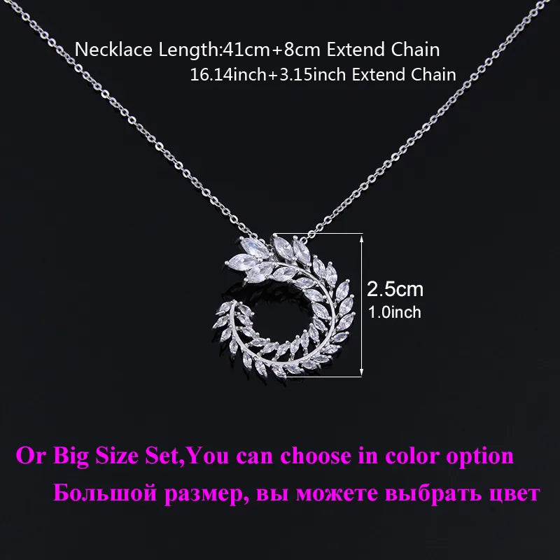 Two Size New Design Luxury AAA Zircon Olive Branch Earrings and Pendant Jewelry Sets For Fashion Women Wedding Jewelry Set AS128 - Giftcare 