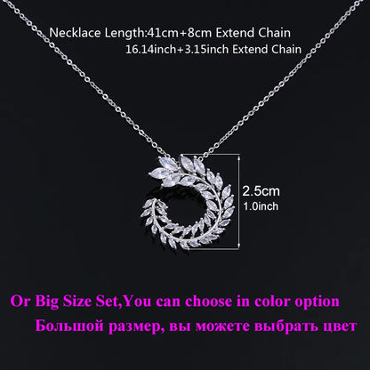 Two Size New Design Luxury AAA Zircon Olive Branch Earrings and Pendant Jewelry Sets For Fashion Women Wedding Jewelry Set AS128 - Giftcare 