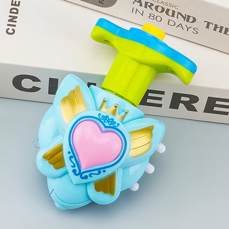 Flashing Spinning Twirl Top Children Light up Toy, Fruit Animal Shapes Heart Crown, LED, Music Gyroscope Launcher Birthday Gift