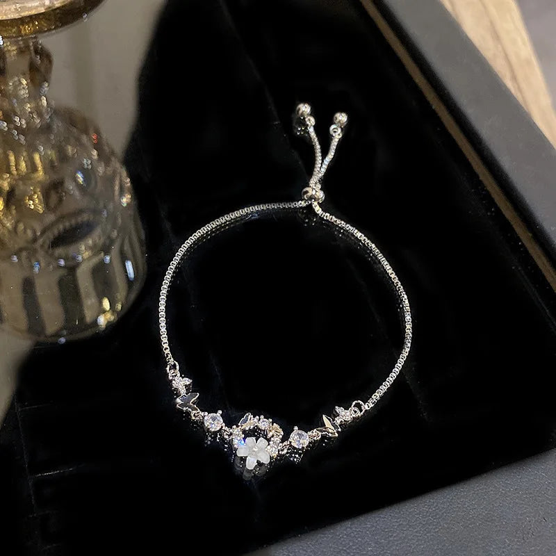 2025 New Luxury Zircon Chain Bracelets for Women Elegant Gold Color Square Opal Adjustable Bracelet Party Jewelry Gifts