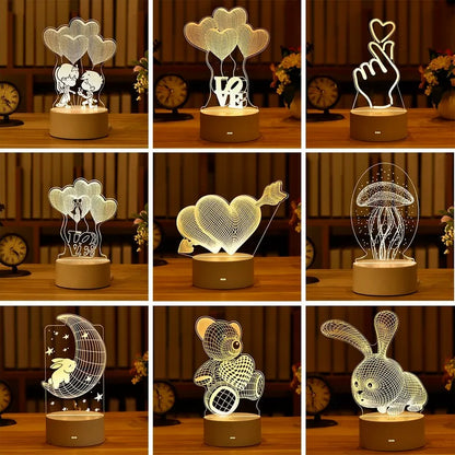 Romantic Love 3D Acrylic Led Lamp for Home Children's Night Light Table Lamp Birthday Party Decor Valentine's Day Bedside Lamp.Free shipping