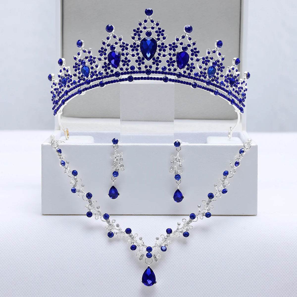 Ladies' Party Tiara Necklace Earrings 4 Pcs Set